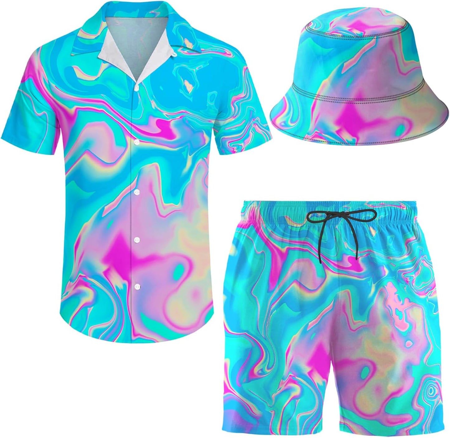 Men's 2 Piece Tracksuit Hawaiian Shirt and Shorts Set with Hat
