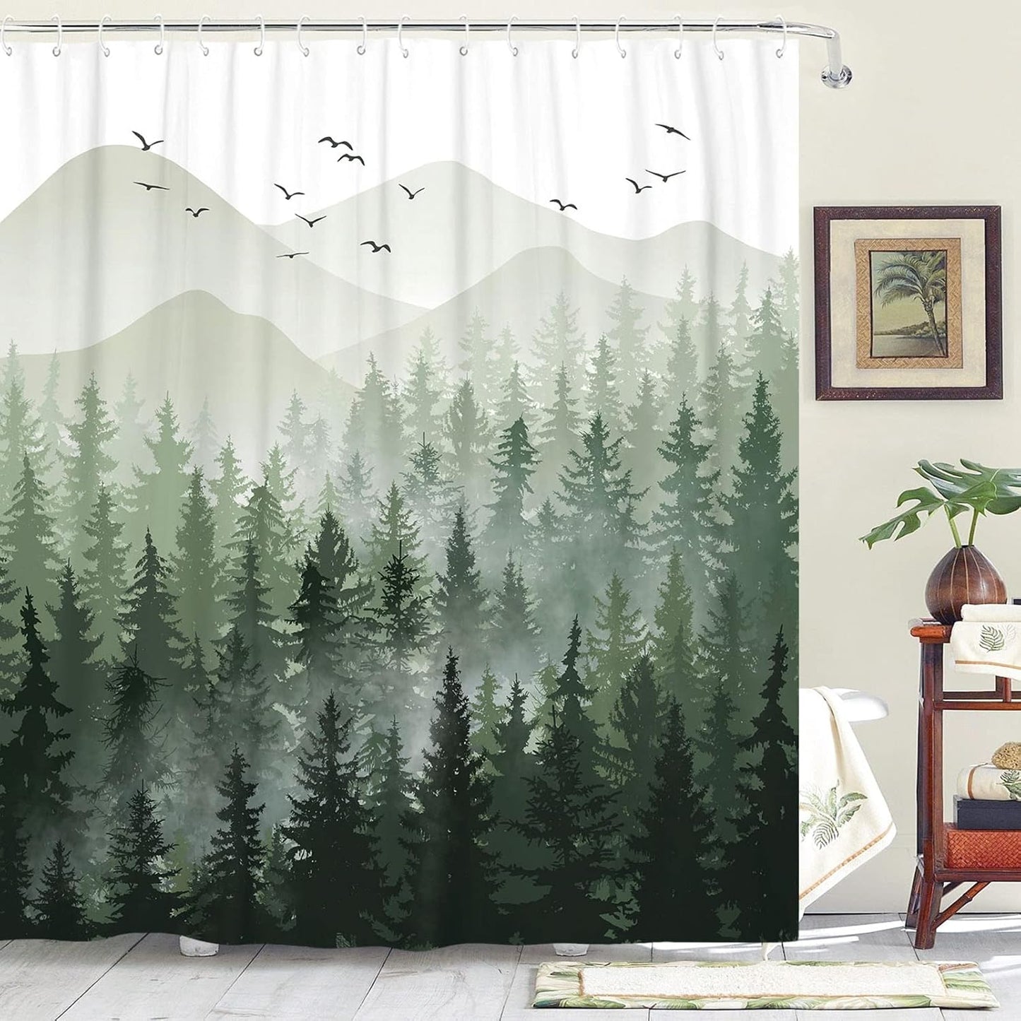 Nature-Inspired Sage Green Shower Curtain