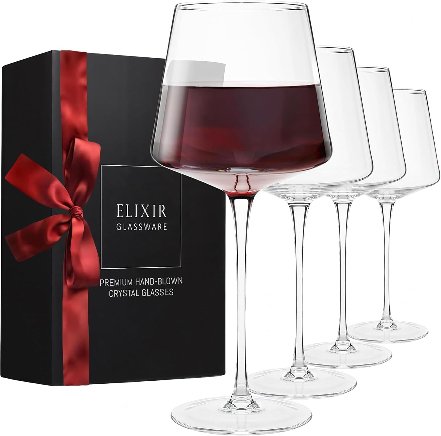 ELIXIR GLASSWARE Red Wine Glasses Set of 4 - Unique Luxury