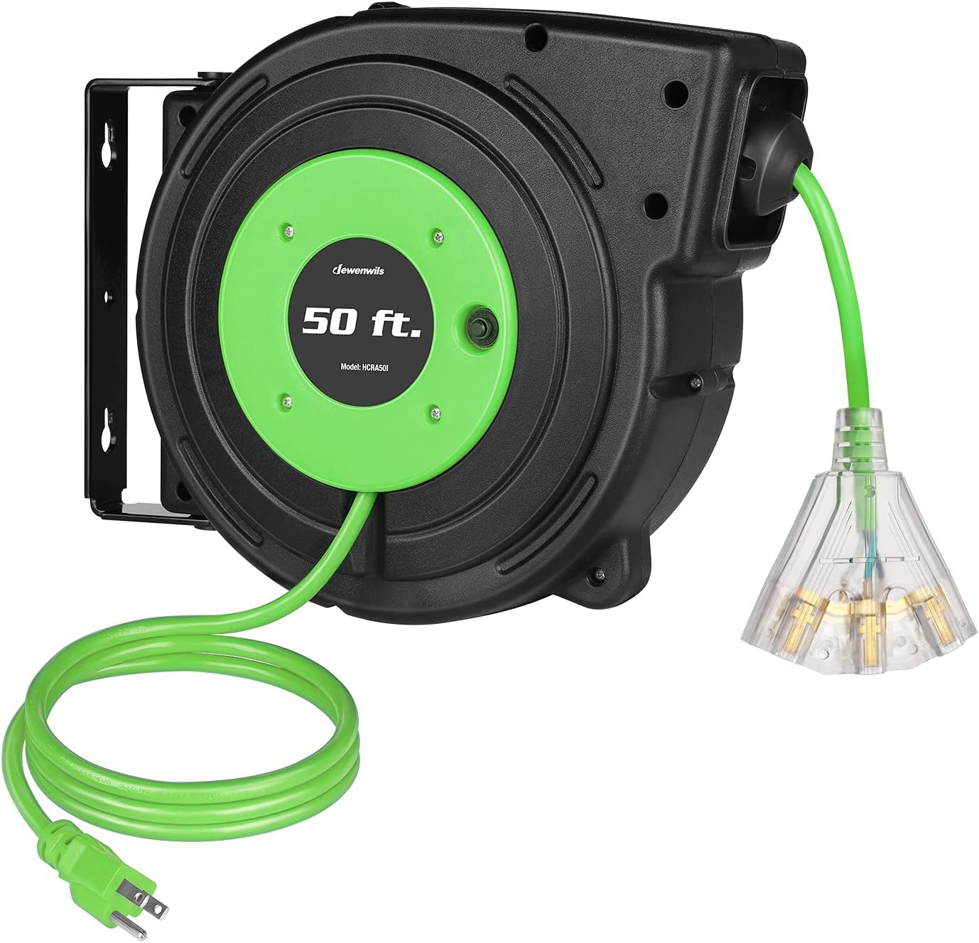 DEWENWILS 50FT Retractable Cord Reel with Triple Tap Outlets