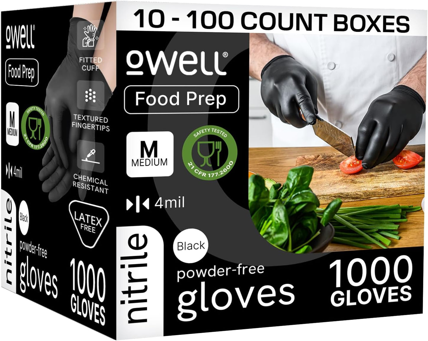OWELL Black Nitrile Gloves - Food Safe, Durable & Multi-Purpose
