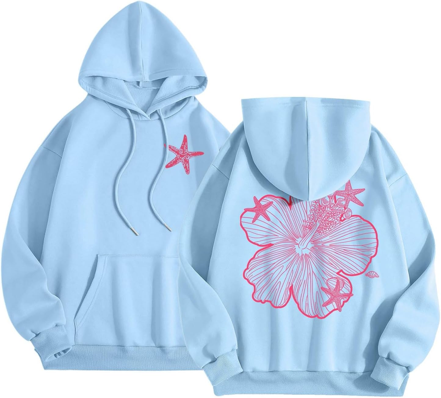 Cozy Pink Palm Hoodie with Drawstring & Pockets