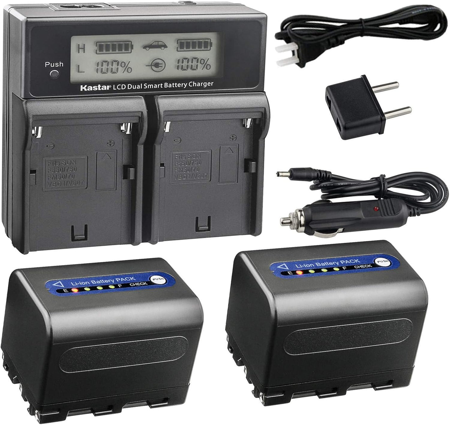 Kastar LCD Dual Smart Fast Charger & 2 Batteries for Sony Cameras