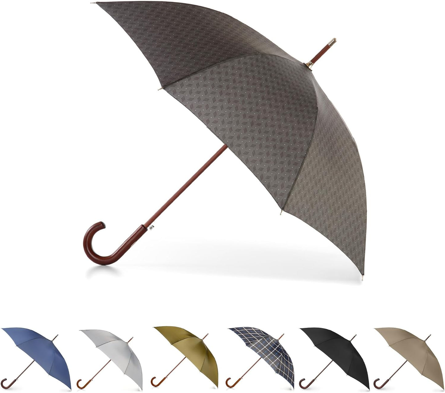 Totes Eco Auto Open Umbrella with Wooden J Stick Handle