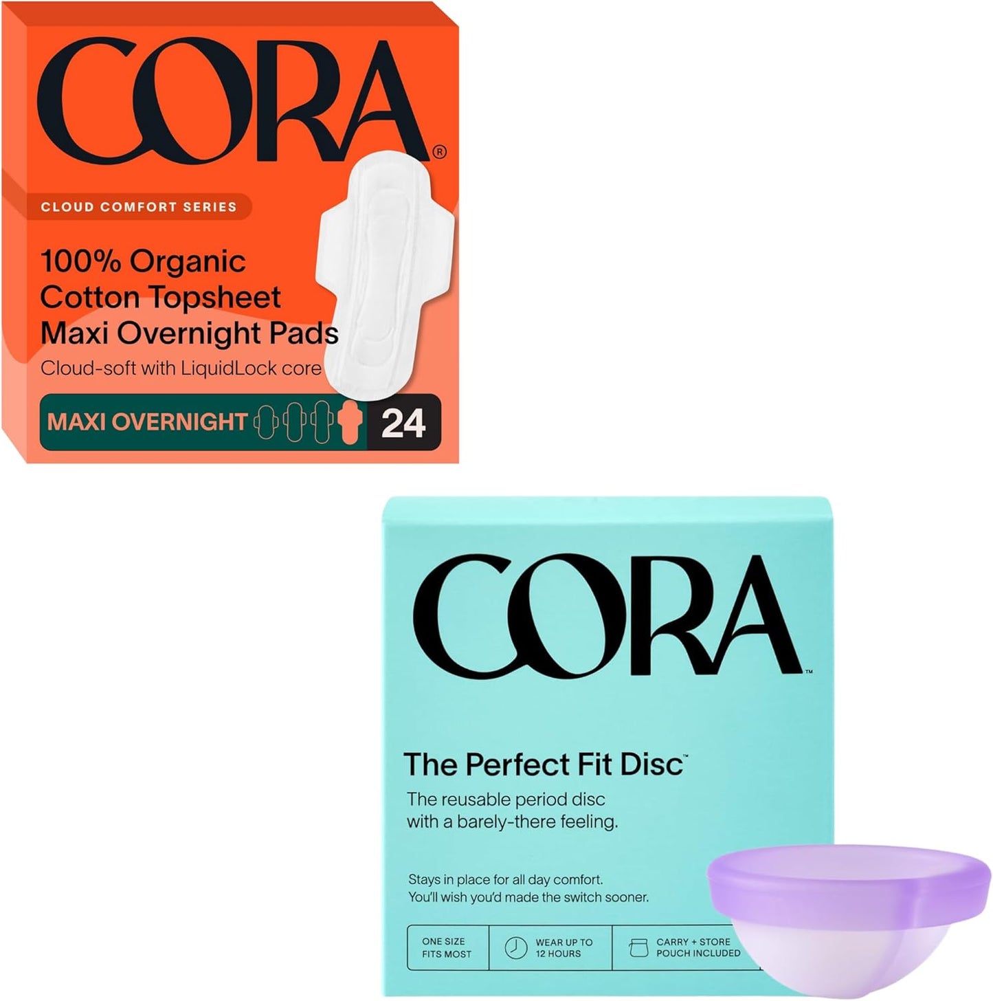 Cora Organic Overnight Pads & Menstrual Disc Bundle | Eco-Friendly & Comfortable