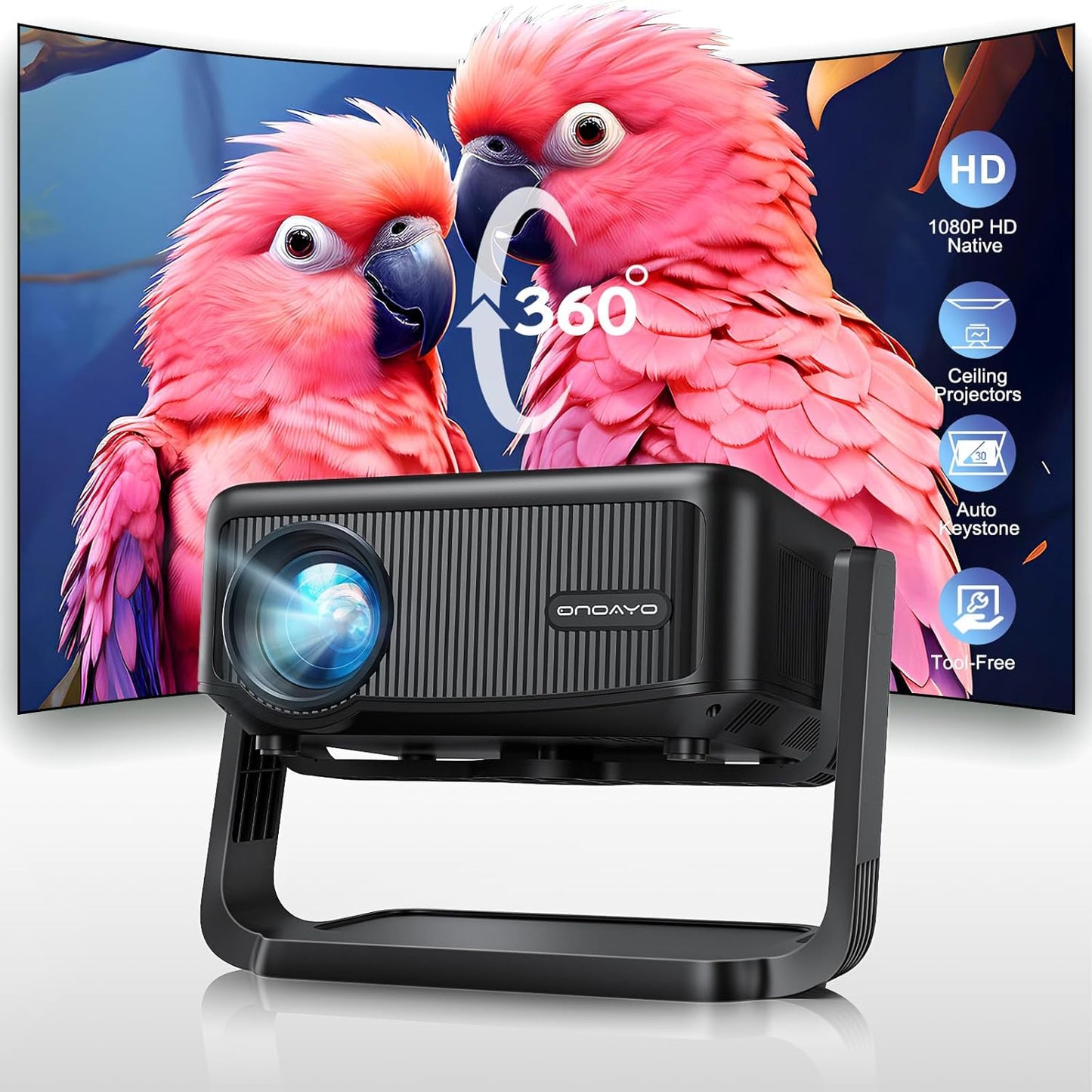 360Adjustable Mini Projector: WiFi, Electric Focus, 1080P, Bluetooth