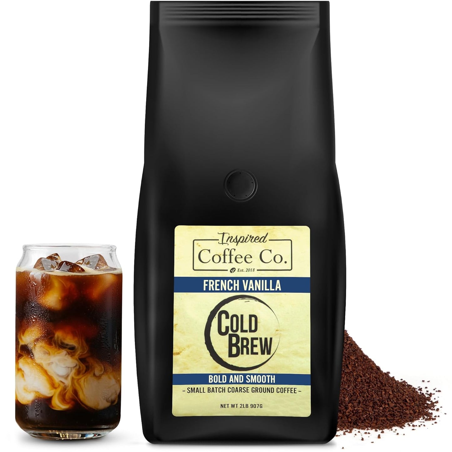 French Vanilla Flavored Cold Brew Coffee Grounds - 2lb Bag