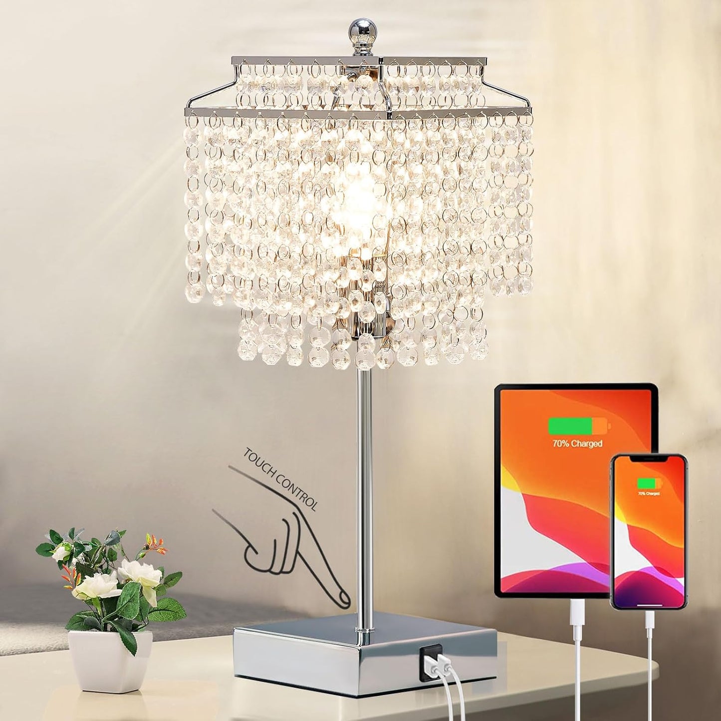 Luvkczc Crystal Table Lamp with Touch Control and USB Charging