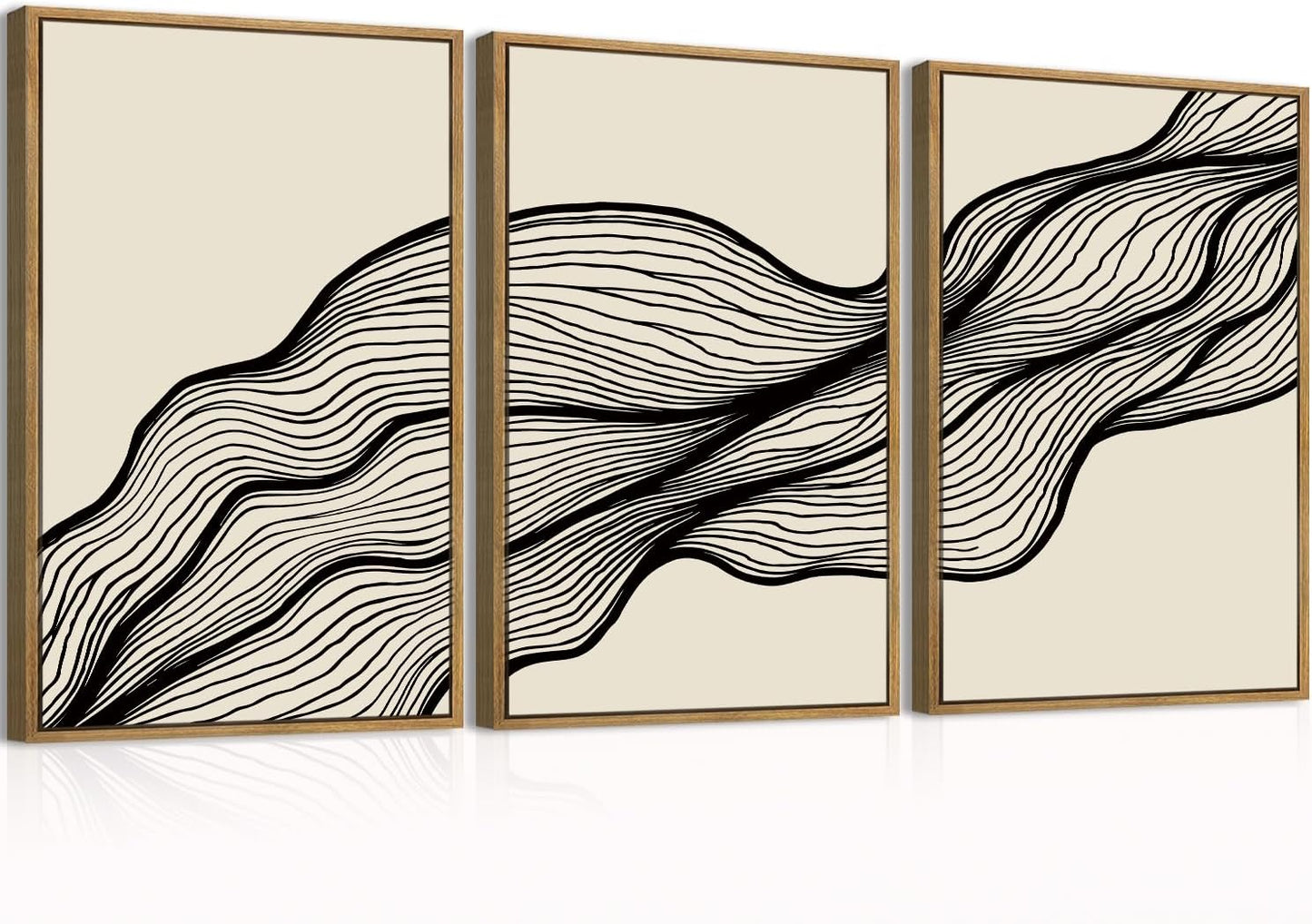 Large Neutral Wall Art Set of 3 for Modern Home Decor