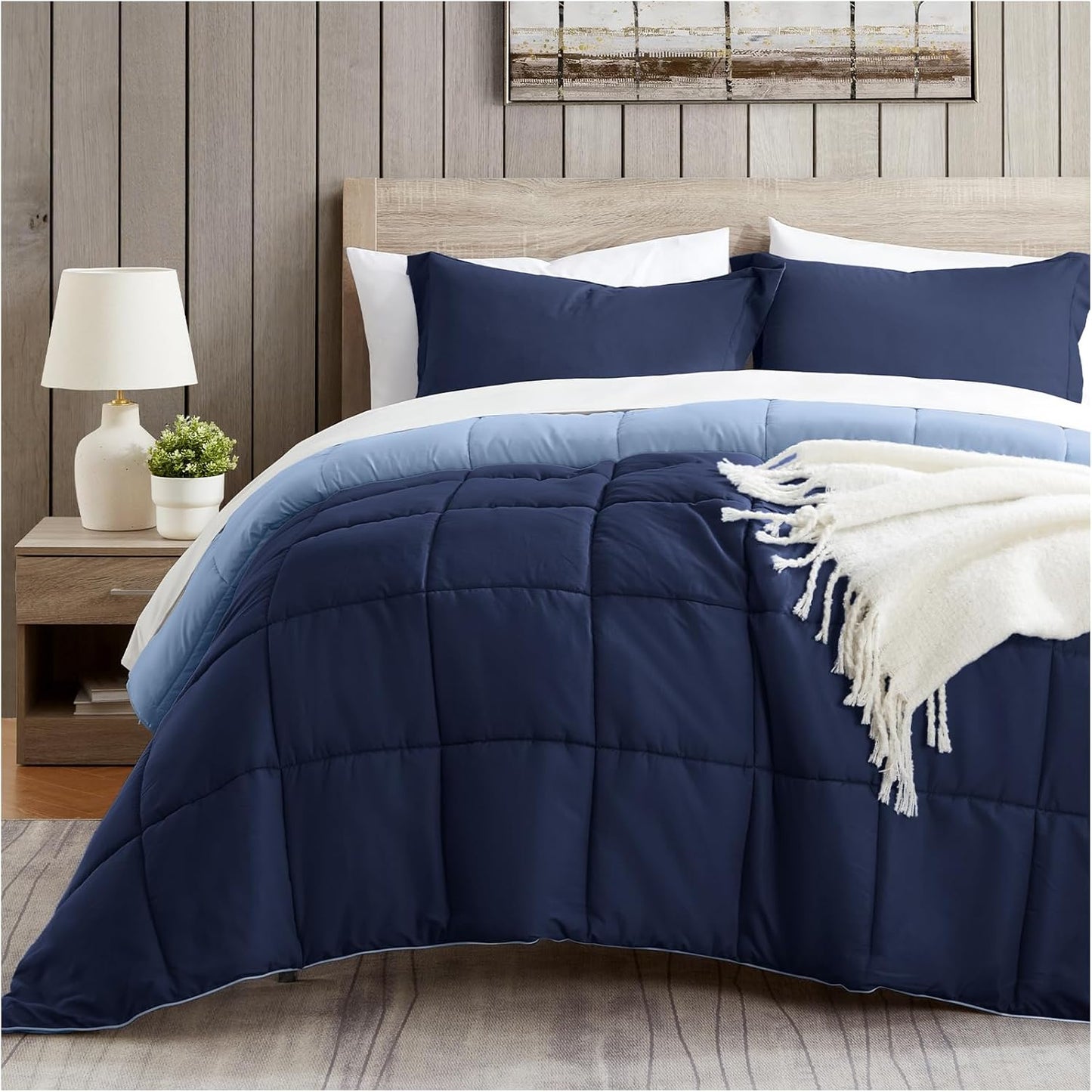 Satisomnia King Size Comforter Set - Navy Blue Bedding Comforters