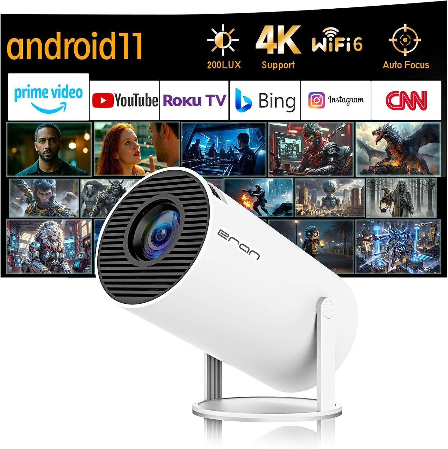 ear&ear Mini Projector: 4K Support, Dual-Band WIFI6, Bluetooth 5.0, Android 11!