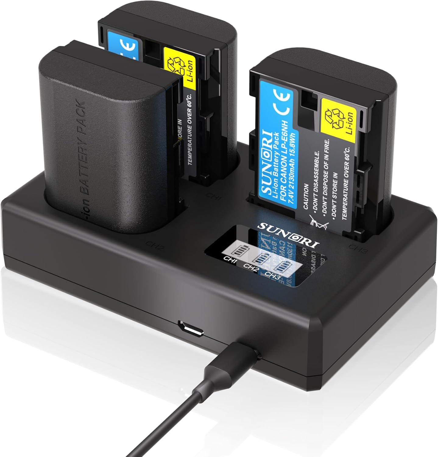 3-Pack LP-E6NH Batteries and Charger for Canon Cameras