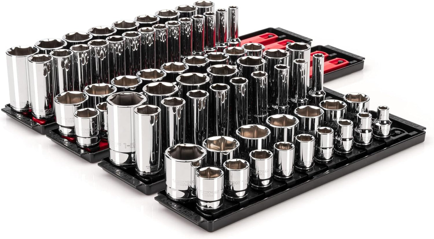 TEKTON 1/2 Inch Drive Socket Set with Rails and Trays, 78-Piece
