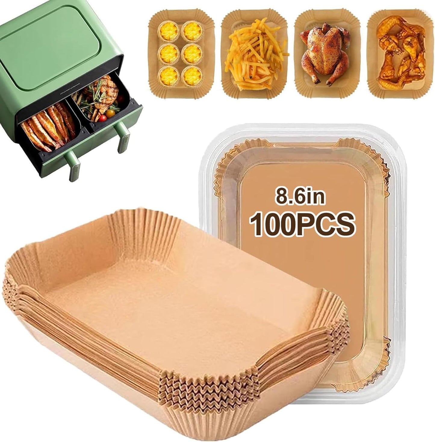 100PCS Food Grade Air Fryer Liners - Mess-Free Cooking!