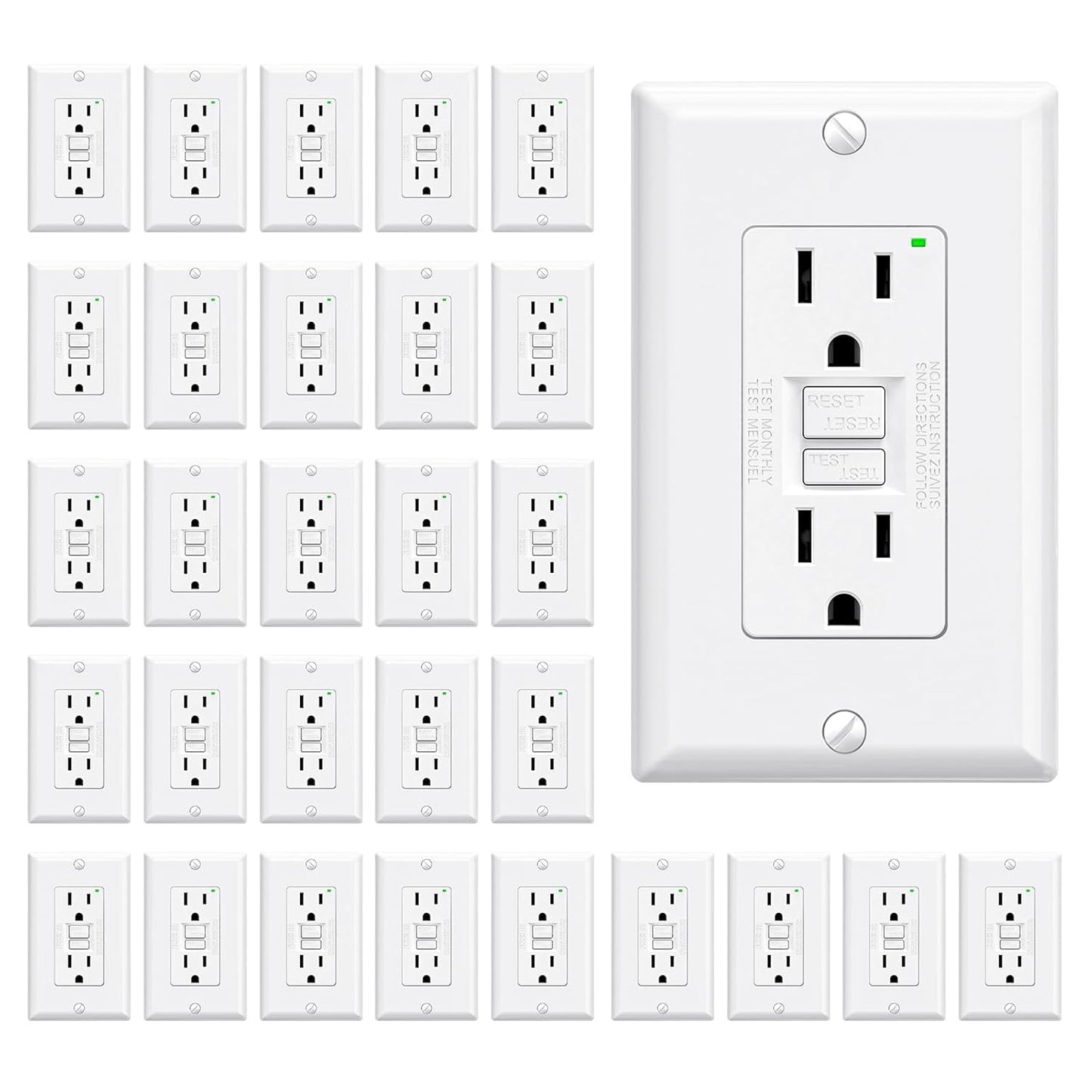 ELEGRP GFCI Outlet 15 Amp with Self-Test and LED Indicator