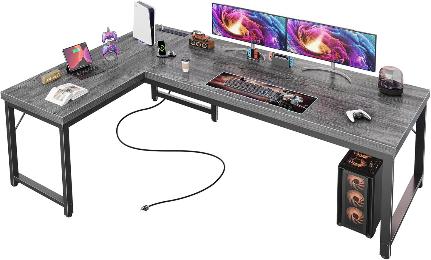 Huuger 63 Inch L Shaped Desk with Power Outlets for Home Office