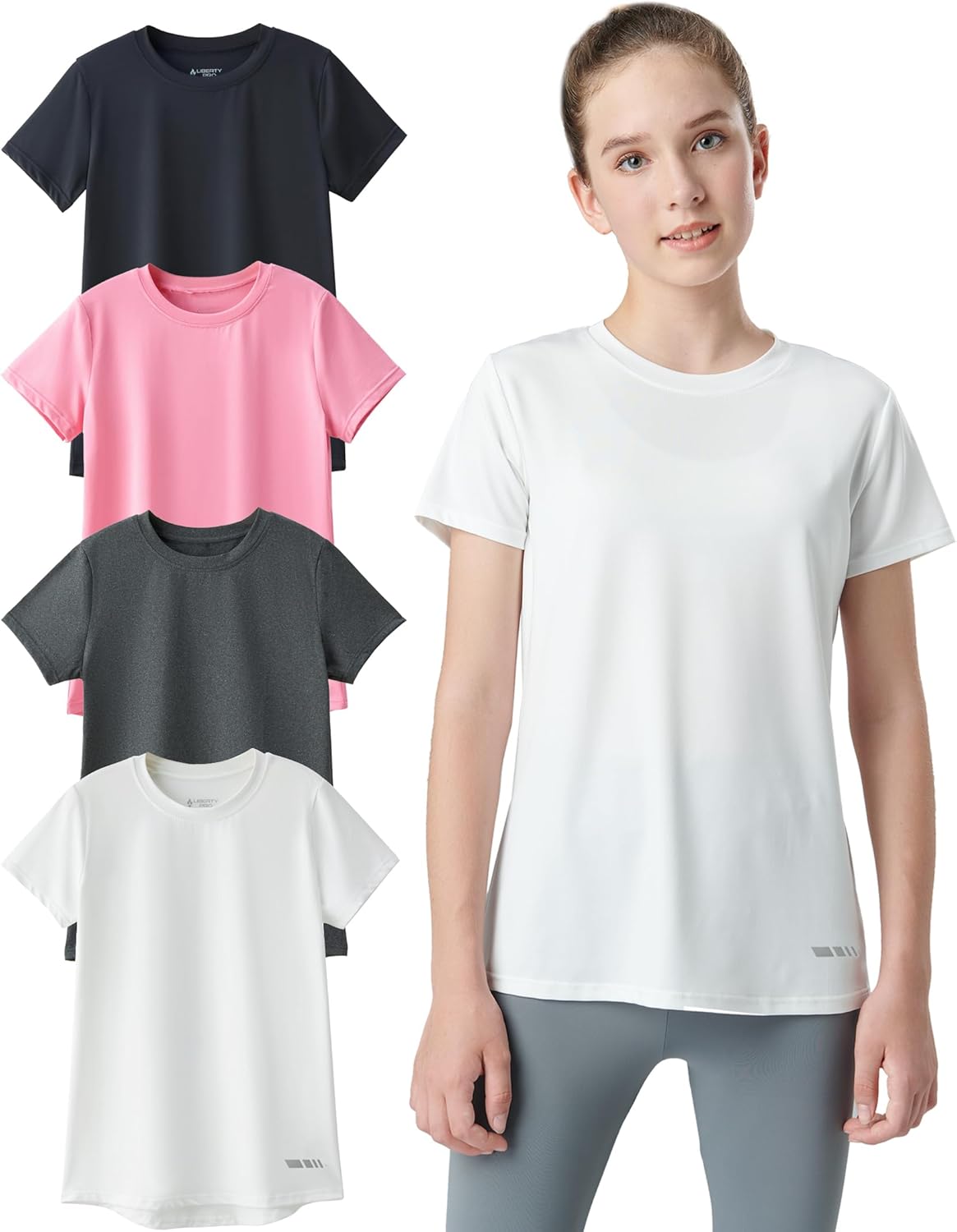 Youth Girls Athletic Shirts 4 Pack for Active Sports and Play