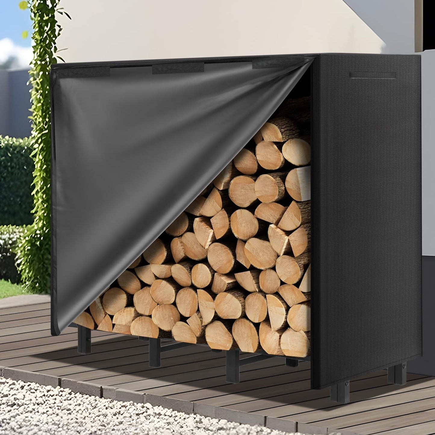 4FT Firewood Rack Outdoor with Cover for Compact Spaces