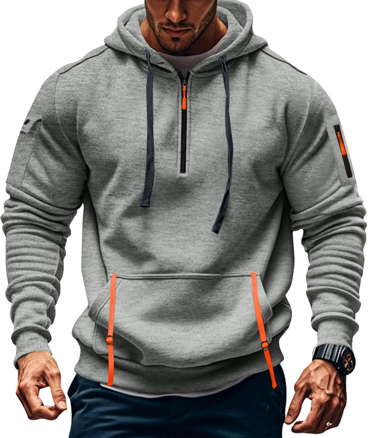 Vintage Half Zip Hoodie Men with Pockets