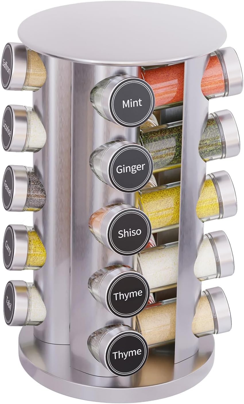 Revolving Spice Rack Set with 20 Jars for Kitchen Organization