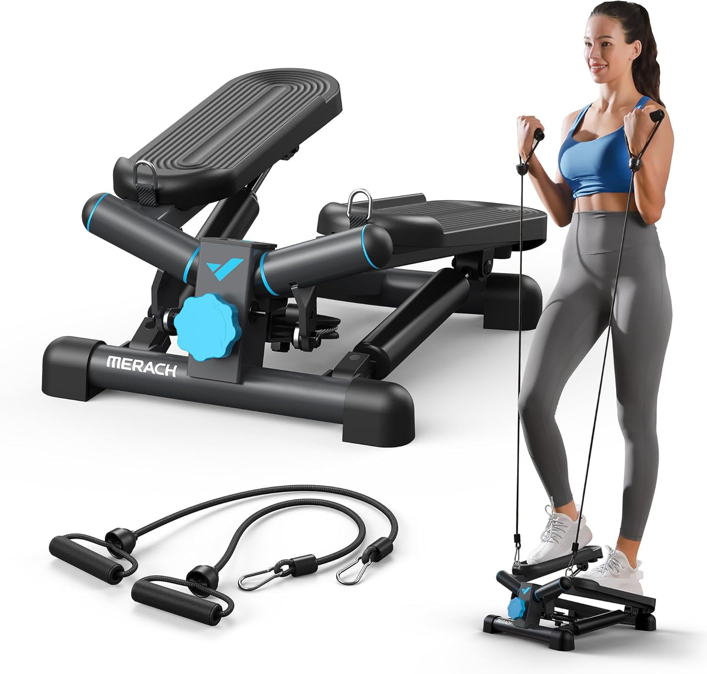MERACH Mini Steppers for Exercise with Resistance Bands
