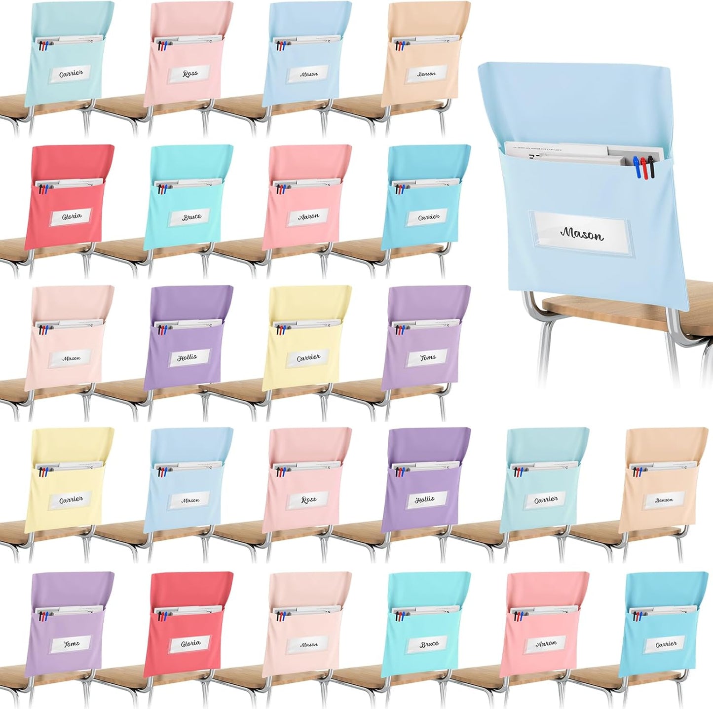 24 Pcs Chair Pockets for Classroom Organization and Storage