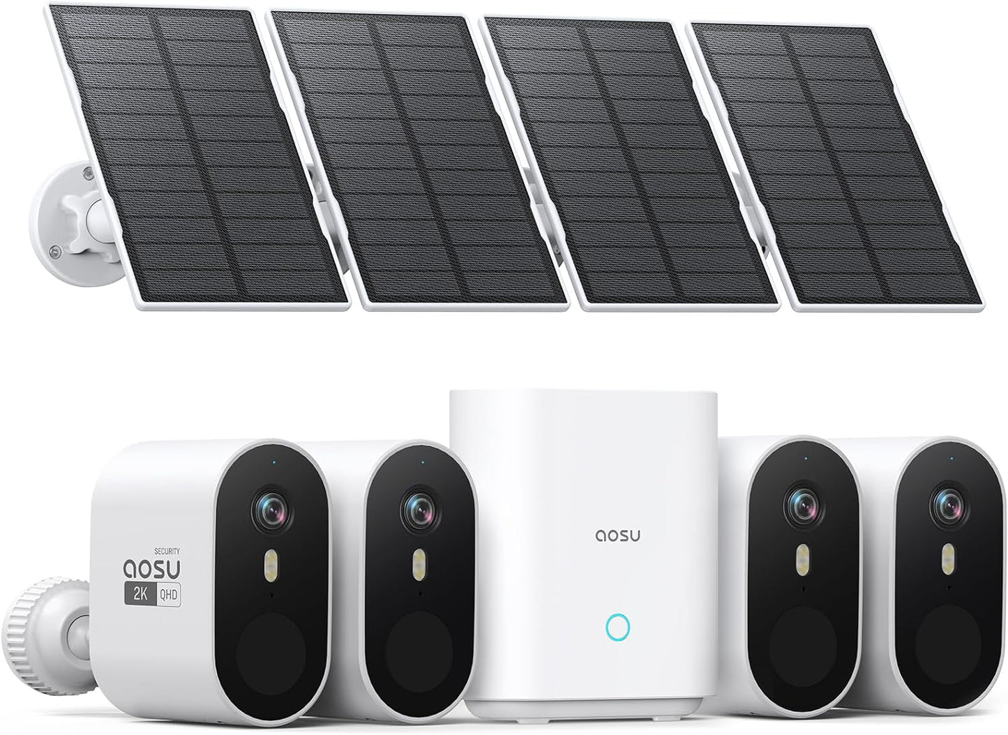 AOSU Solar Security Cameras: 2K QHD, Forever Power, 166 View
