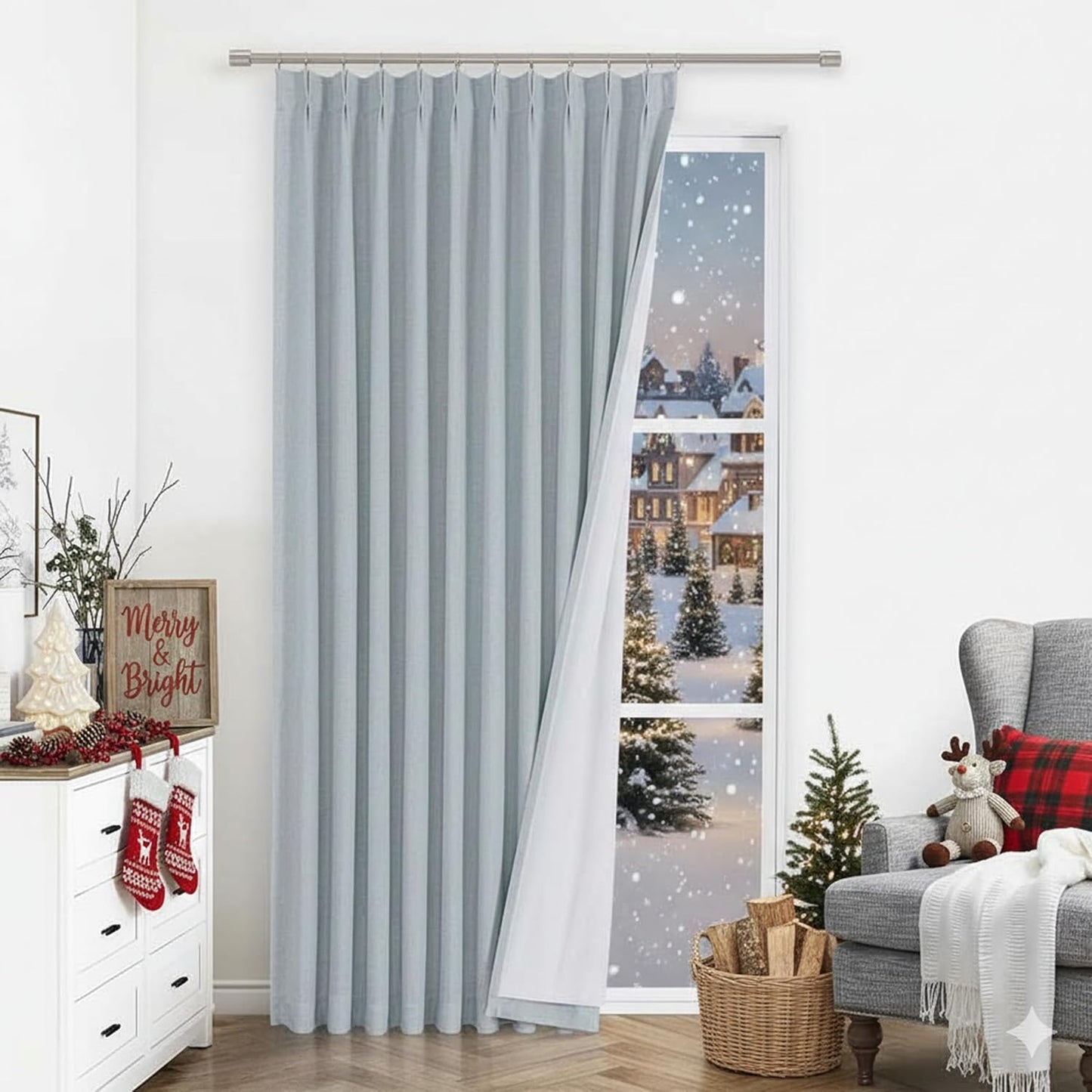 Blue Fog Pinch Pleated Full Blackout Curtains for Home Decor
