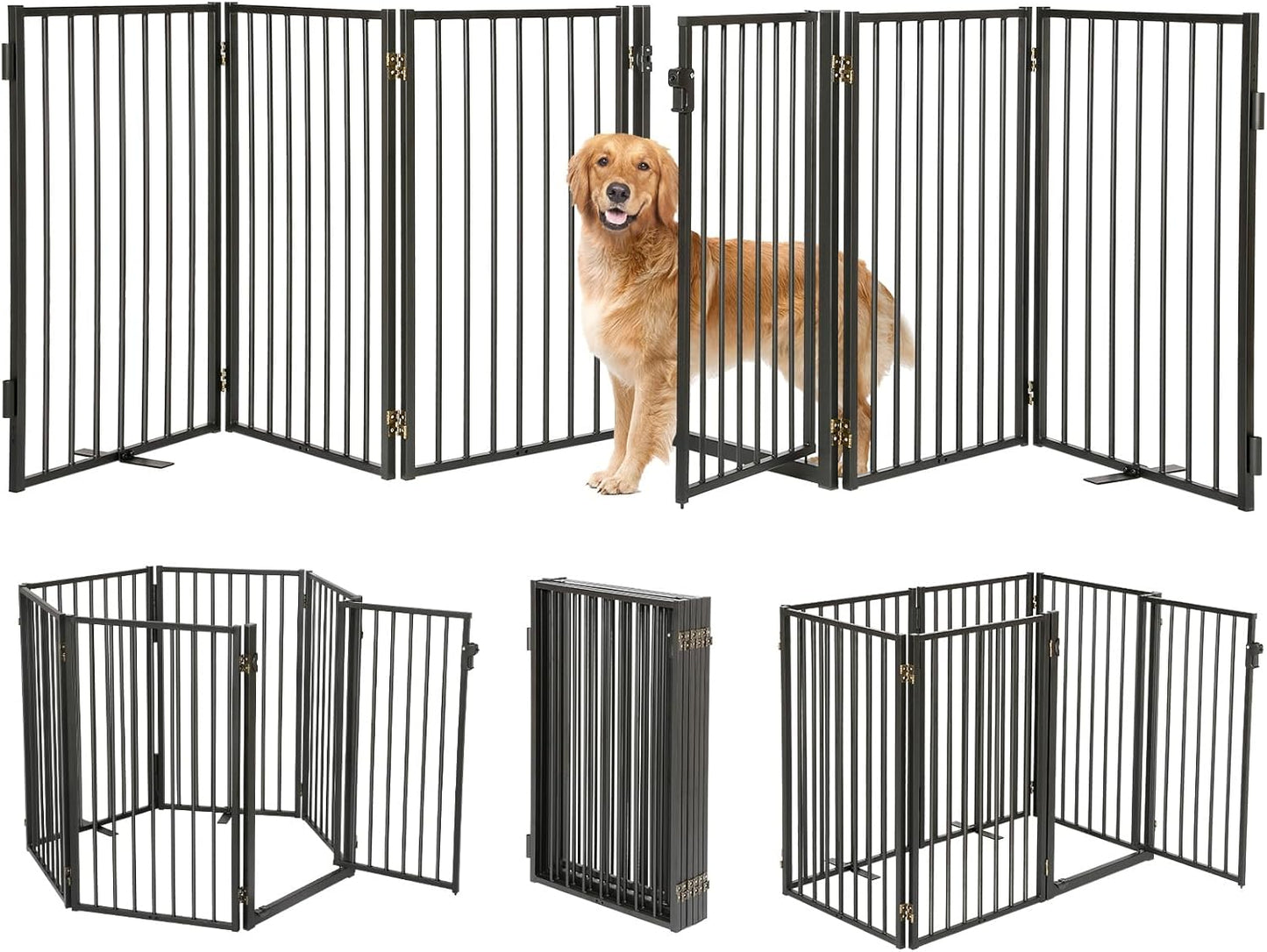 Metal Freestanding Dog Gates with Door for Indoor and Outdoor Use