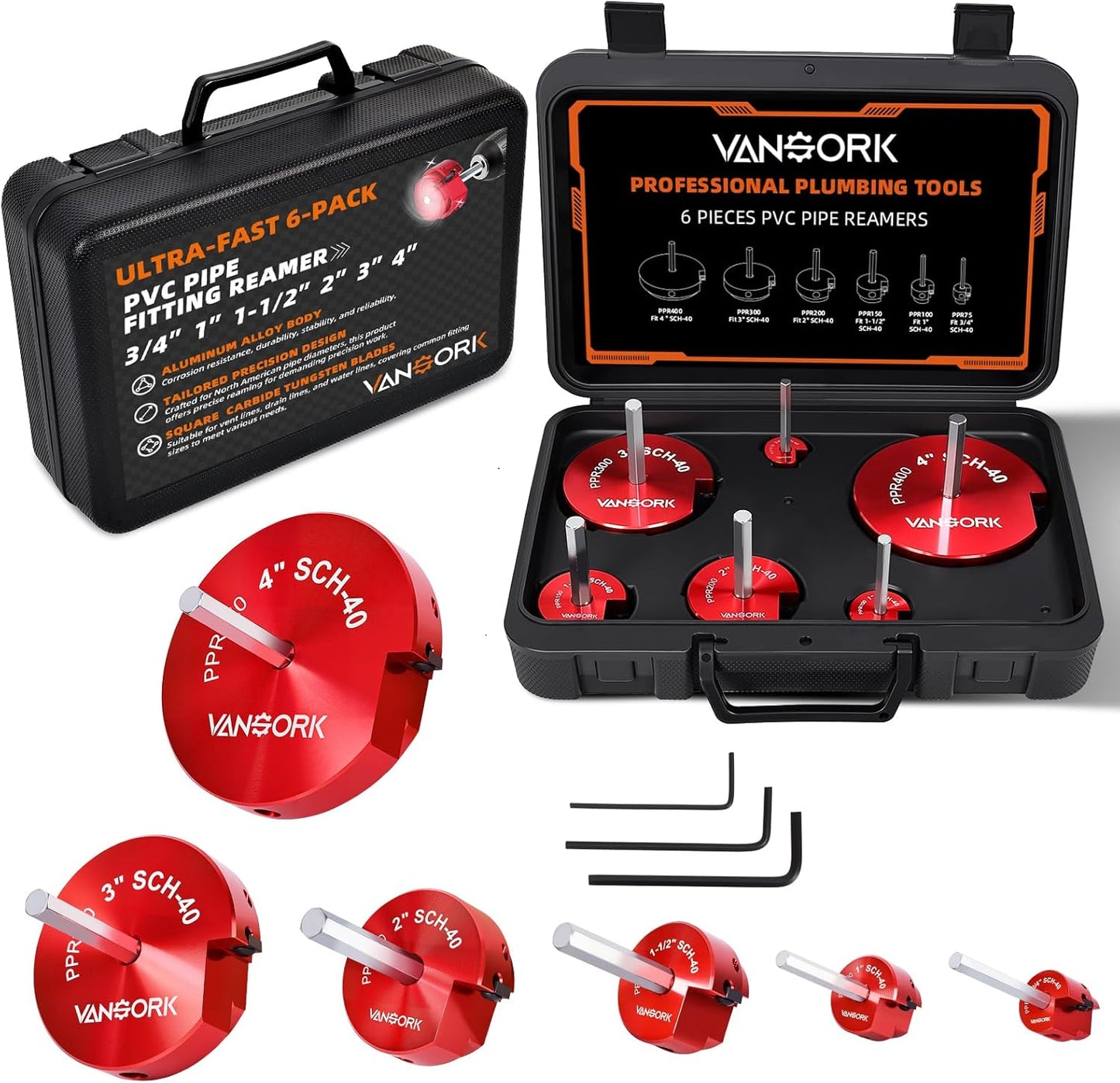 6 Pieces PVC Pipe Fitting Reamer Kit for Smooth Plumbing Jobs
