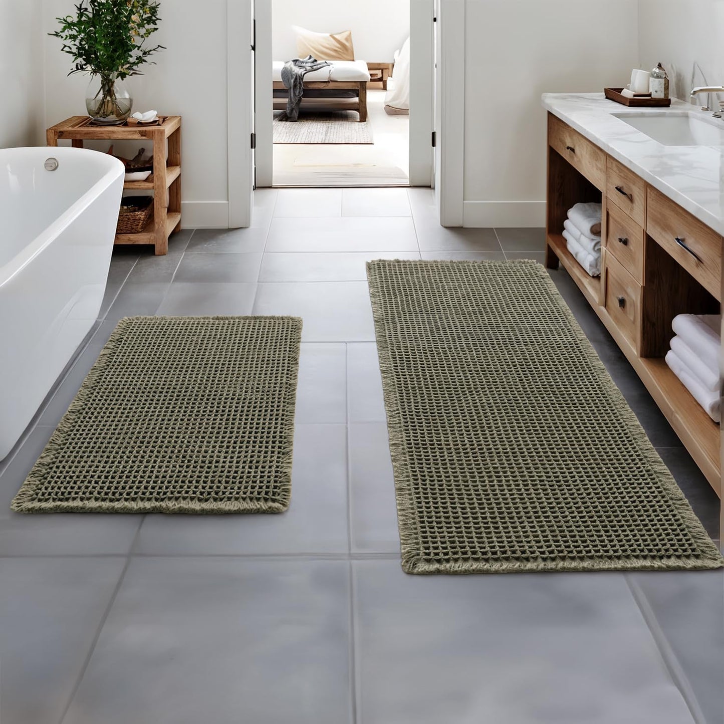 MIULEE Set of 2 Waffle Bathroom Rugs for Cozy Bath Experience