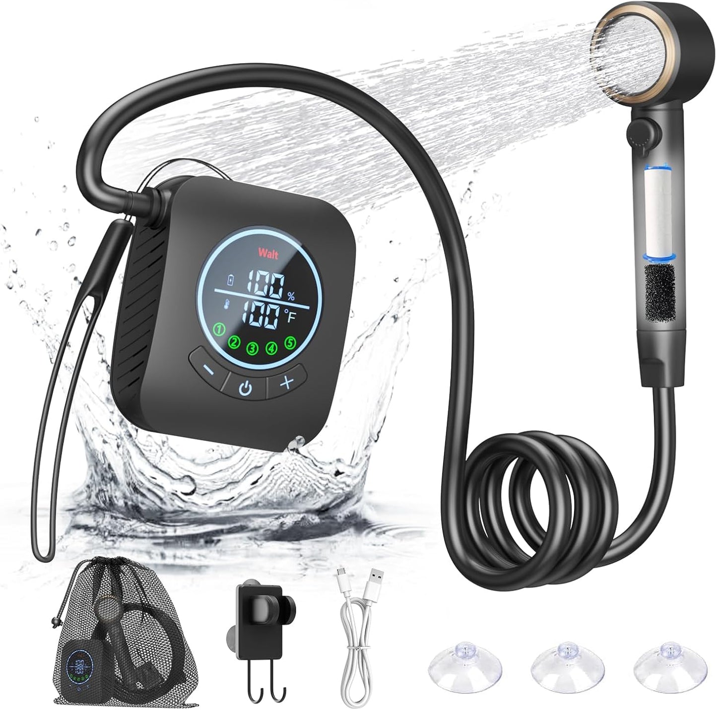 Portable Shower with 8000mAh Battery for Camping and Hiking