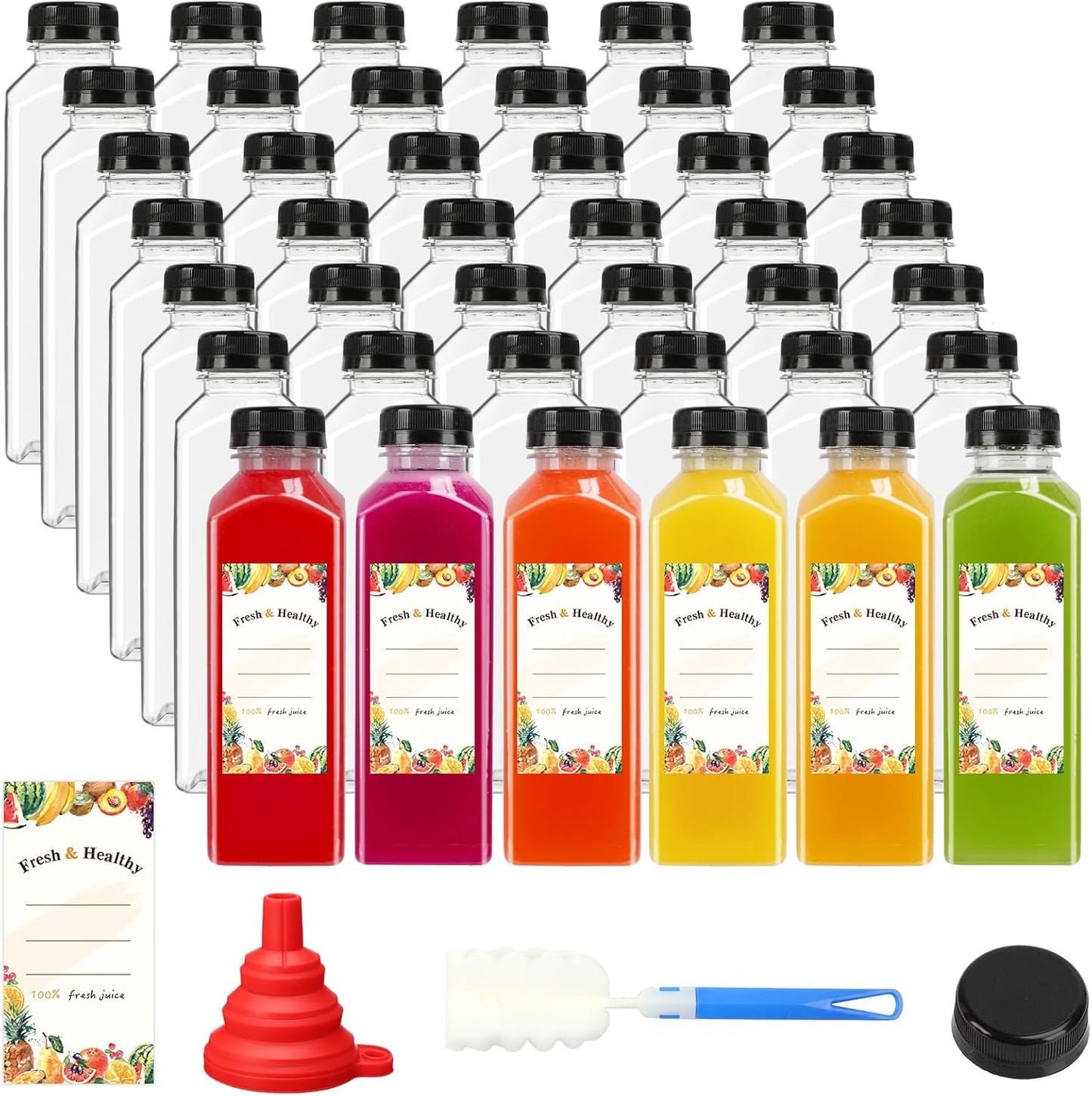 Moretoes 42pcs 16oz Plastic Juice Bottles for Beverages