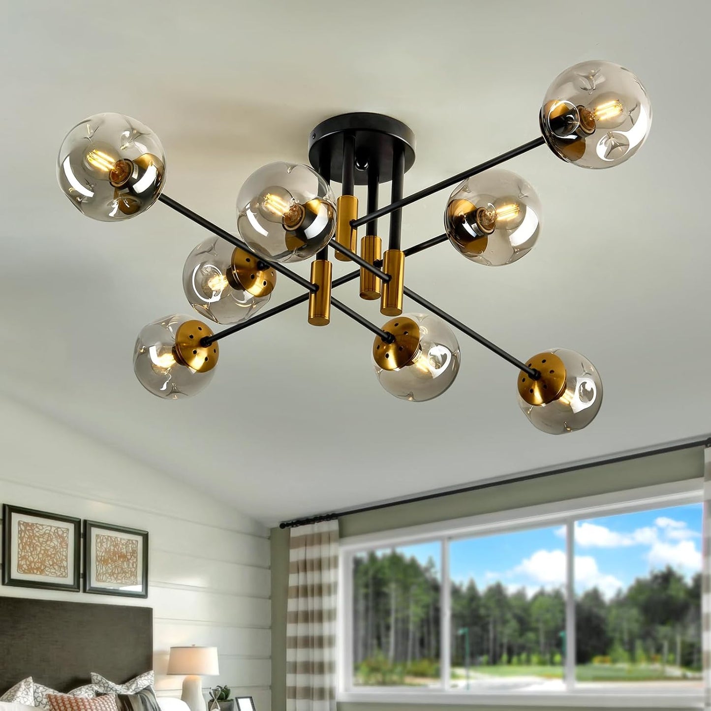 SZXYKEJI 8 Light Glass Globe Ceiling Light for Modern Spaces