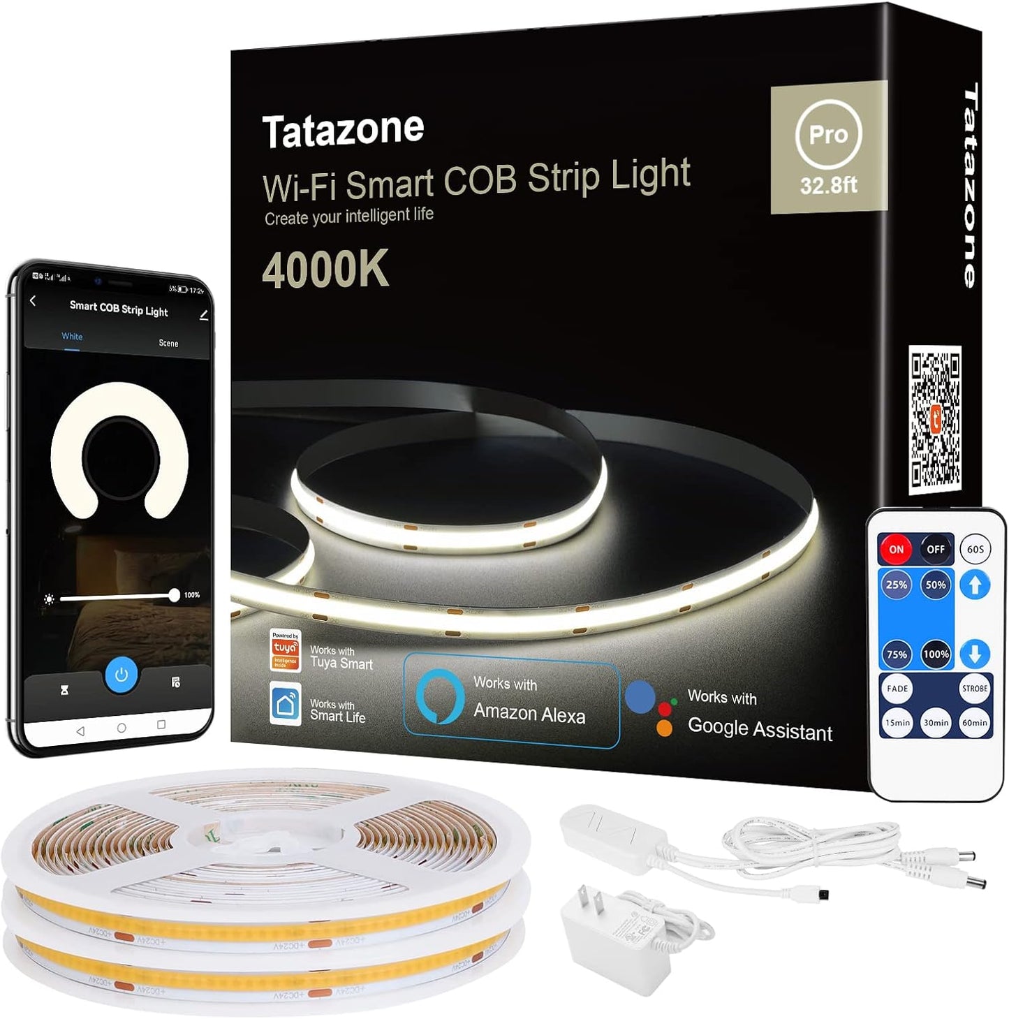 Smart White COB Led Strip Light by Tatazone - 32.8ft