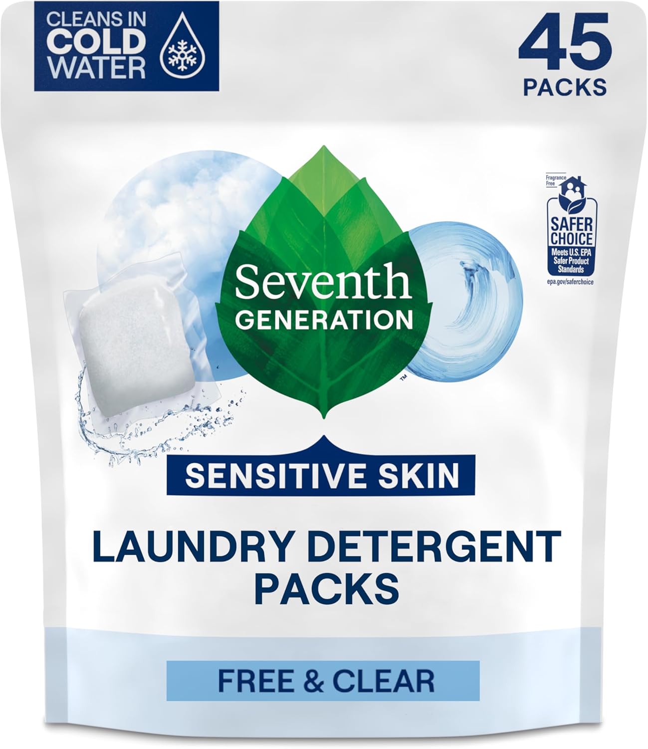 Seventh Generation Laundry Detergent Packs, Sensitive Skin Safe, 45 Count