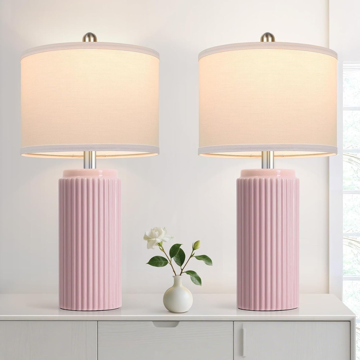 Modern Pink Table Lamps Set of 2 for Living Room and Bedroom