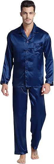 TONY & CANDICE Men's Classic Satin Pajama Set for Comfort
