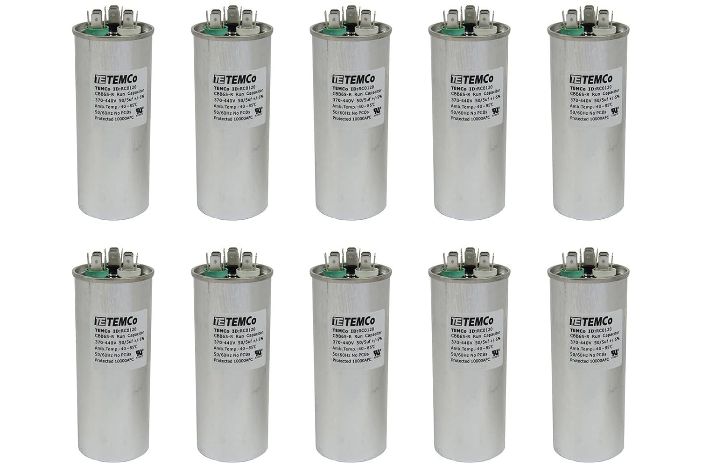 10 Pack 50+5 uF Dual Run Capacitor for HVAC AC Fan Applications