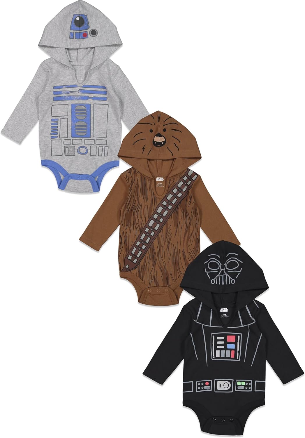 STAR WARS Baby 3 Pack Hooded Cosplay Bodysuits for Infants