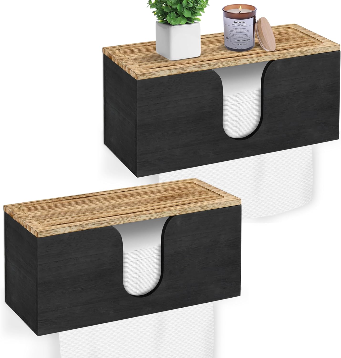 2 Pack Solid Wood Paper Towel Dispenser for Kitchen and Bathroom
