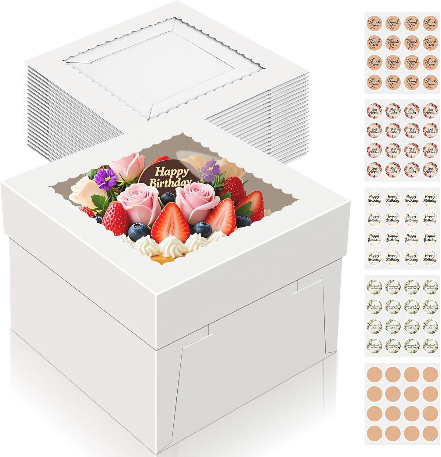 15 PCS Cake Boxes 10 Inch with Window for All Occasions