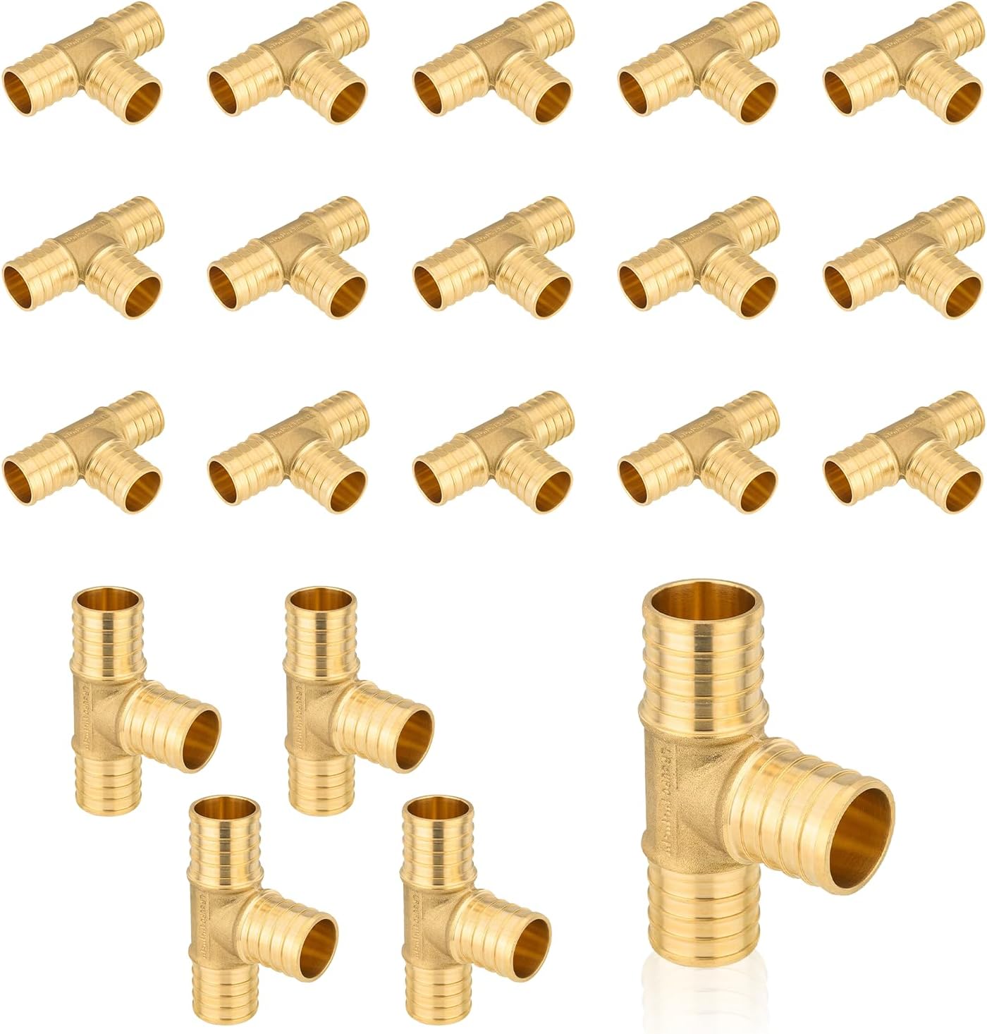 20-Pack PEX Fittings 1in x 1in x 1in Brass Crimp Tee for Plumbing
