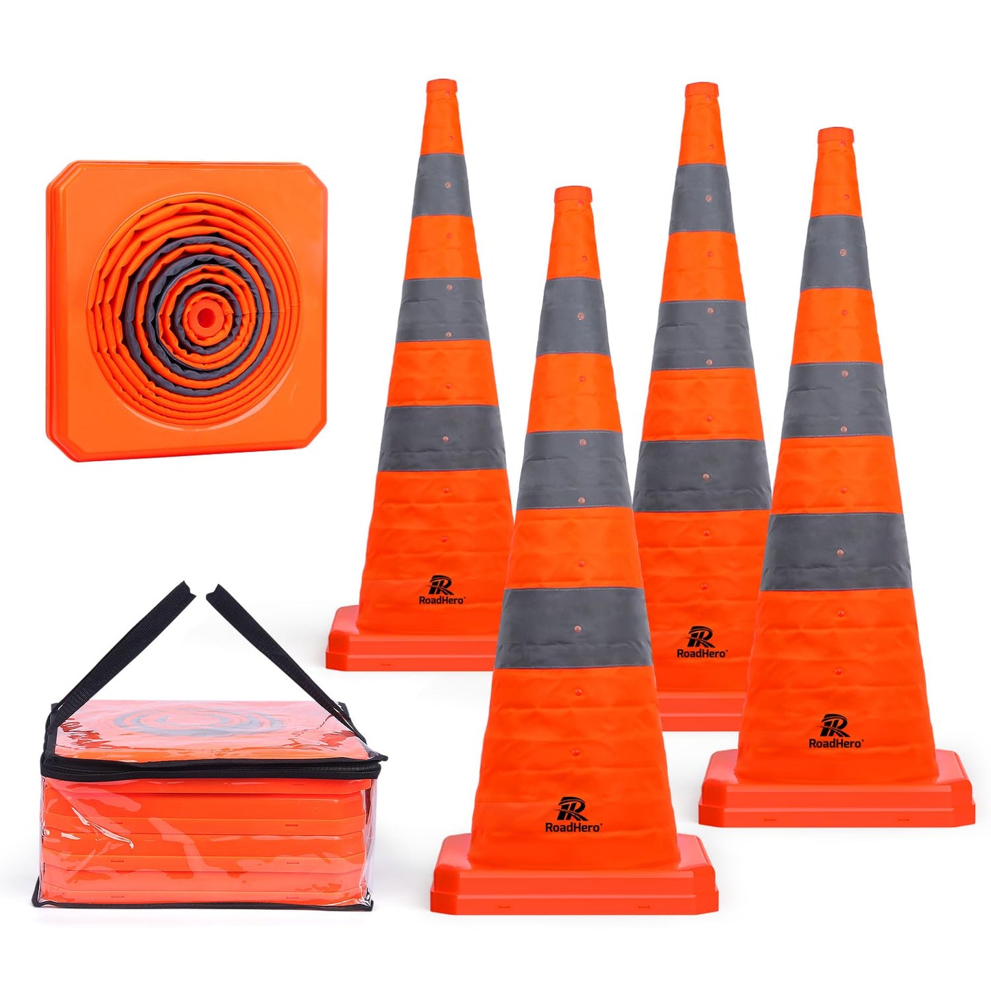 RoadHero 36 Inch Collapsible Traffic Safety Cones for Road Use