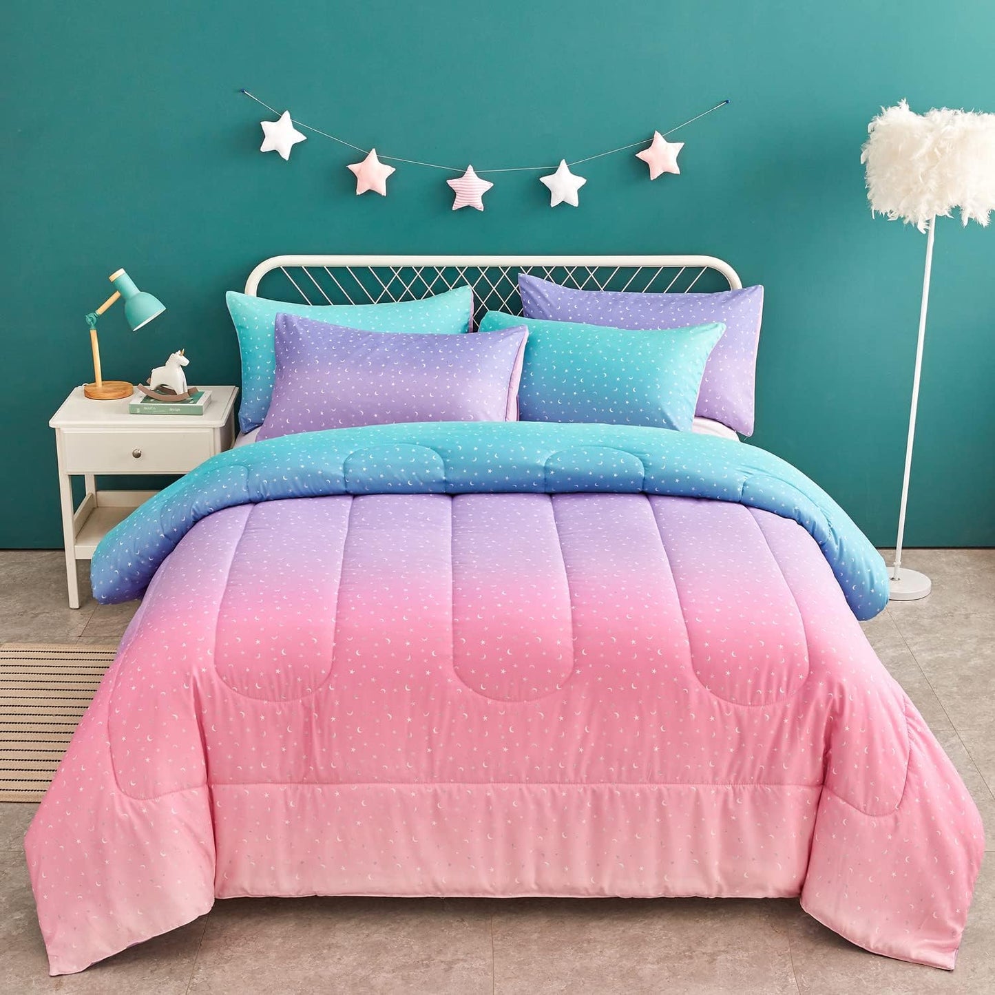 Yogeneg Rainbow Comforter Set for Full/Queen Size Bedding