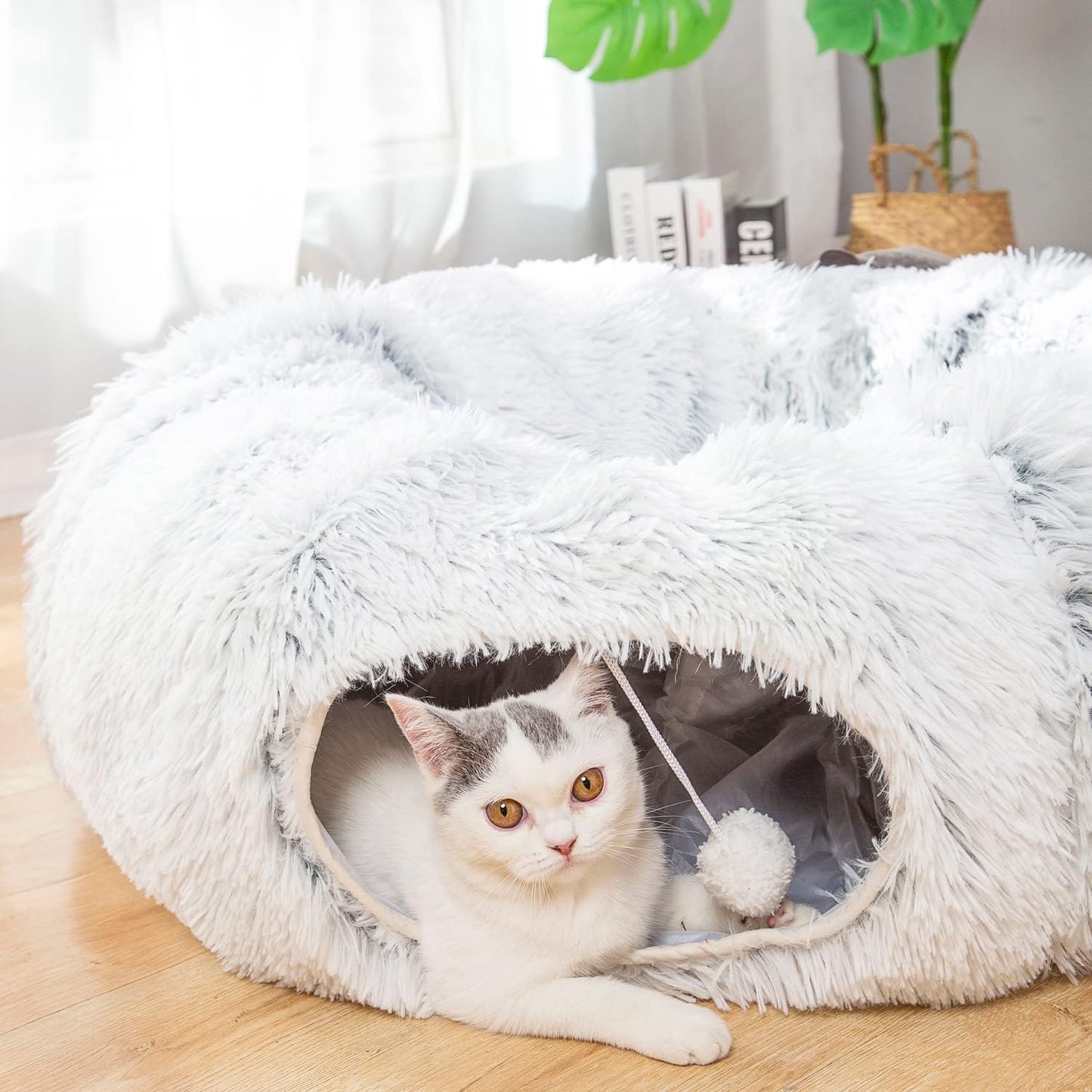 LUCKITTY Warm Fluffy Plush Cat Dog Tunnel Bed for Playtime Fun