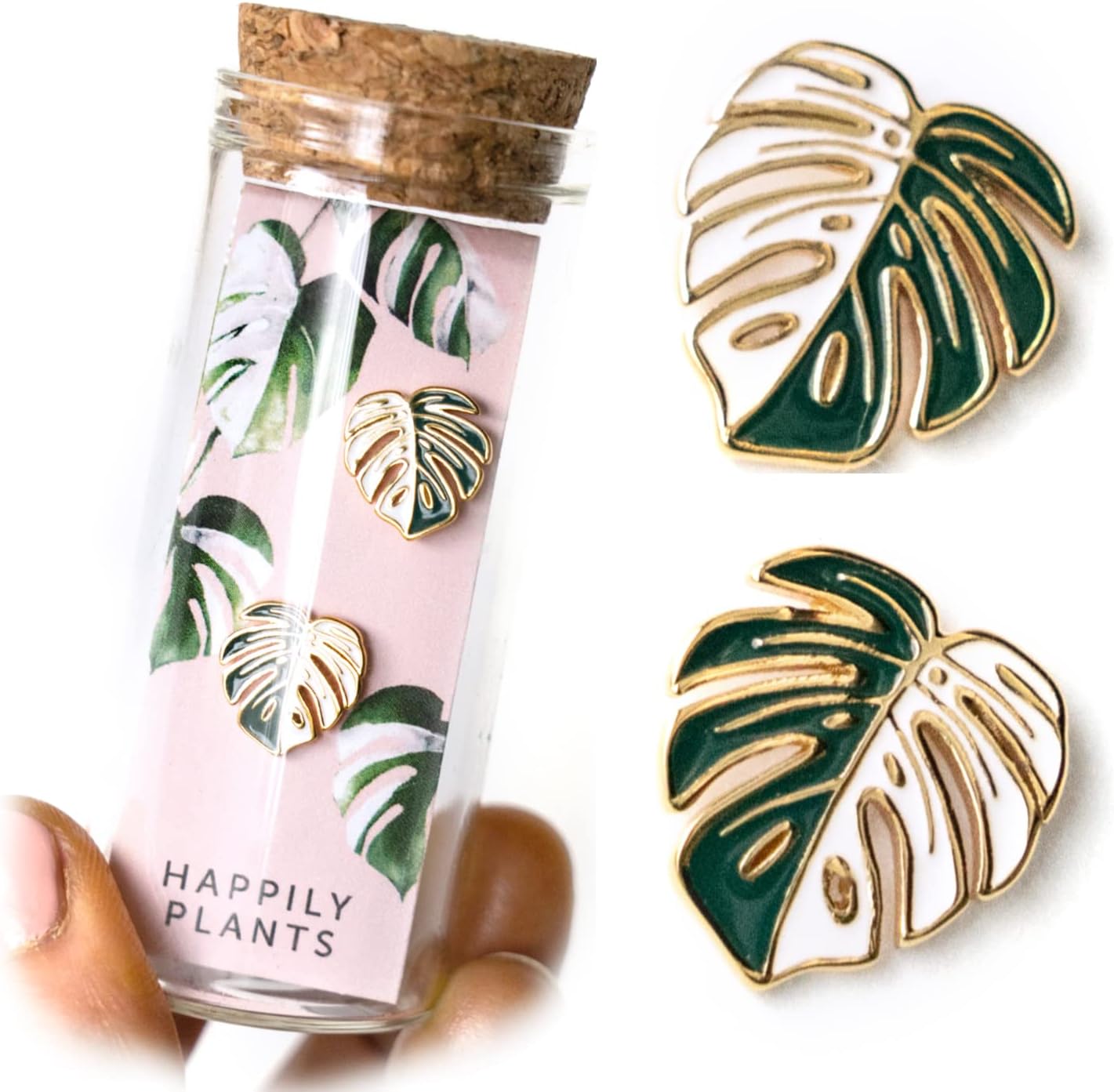 18k Gold Monstera Albo Earring Studs for Plant Lovers