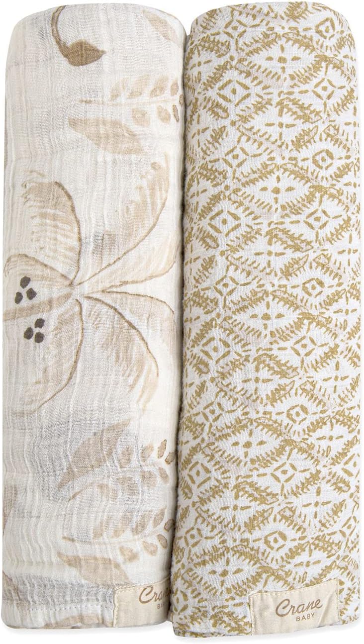 Crane Baby 100% Cotton Muslin Swaddle Blankets for Newborns