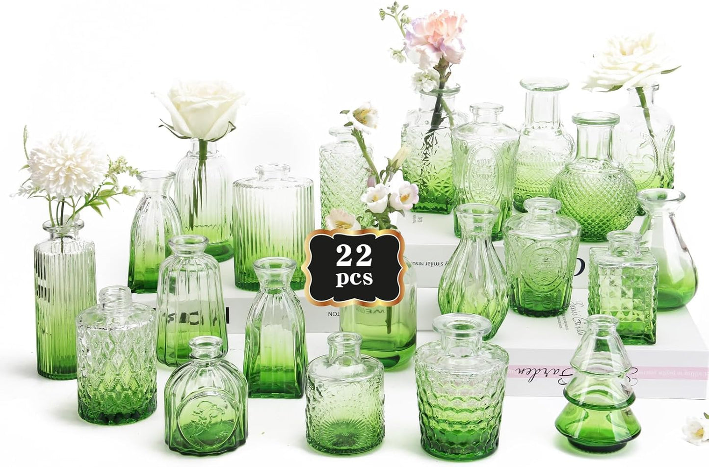 RUCKACE Bud Vases in Bulk 22 Green Glass for Elegant Decor