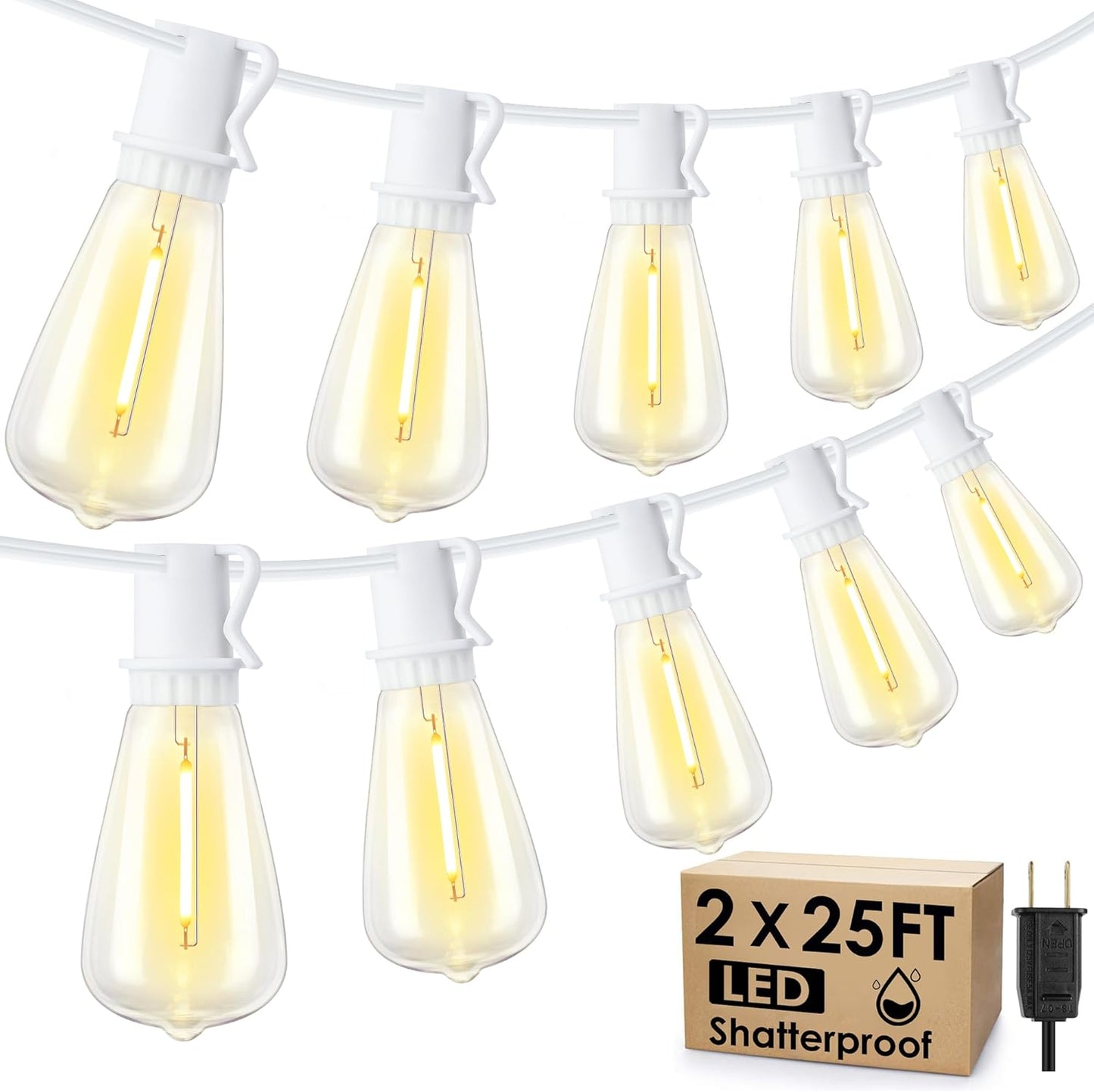50FT Outdoor String Lights with Vintage Bulbs for Decor